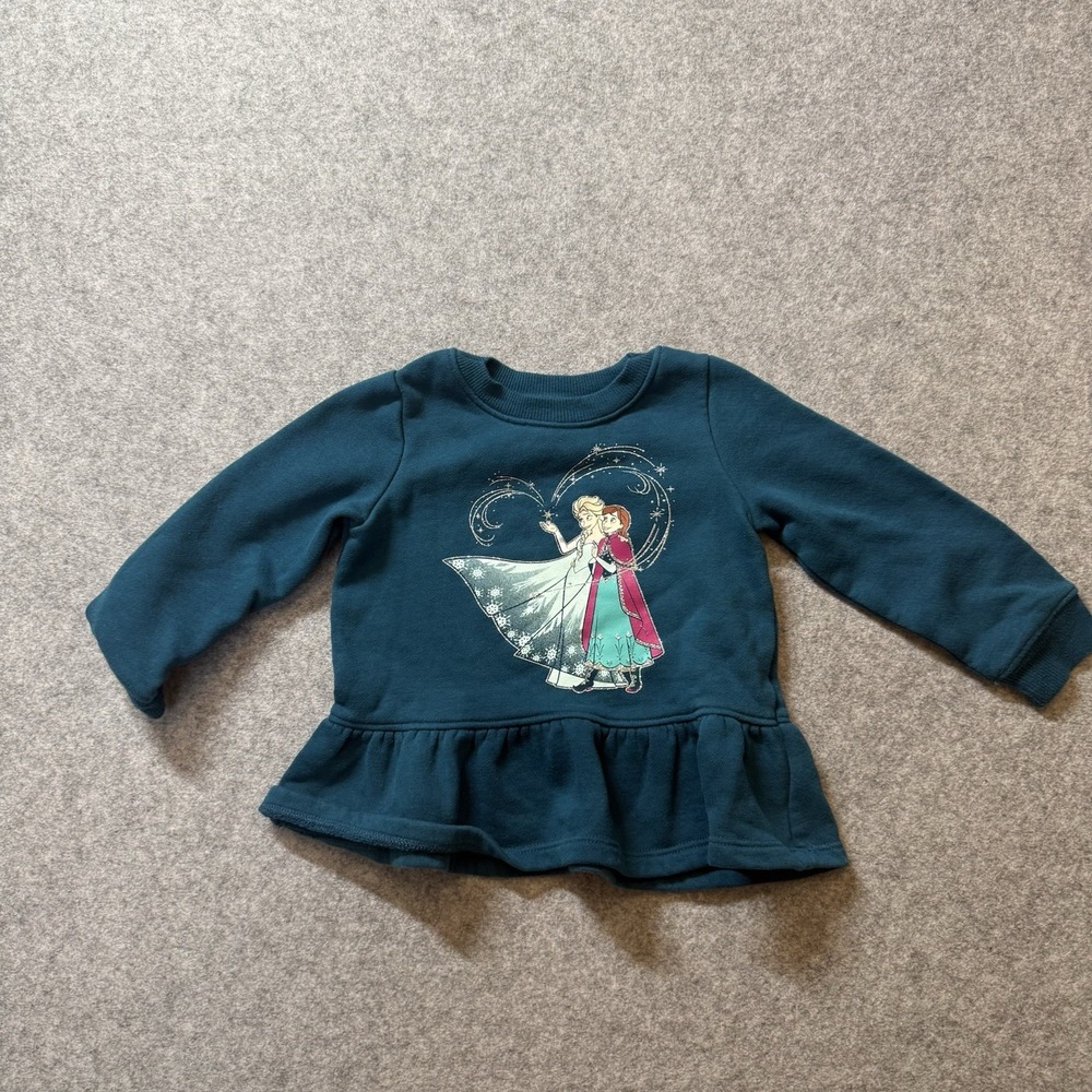 Disney Frozen Elsa Anna Girls 18M Fleece Sweatshirt Peplum Teal Jumping Beans